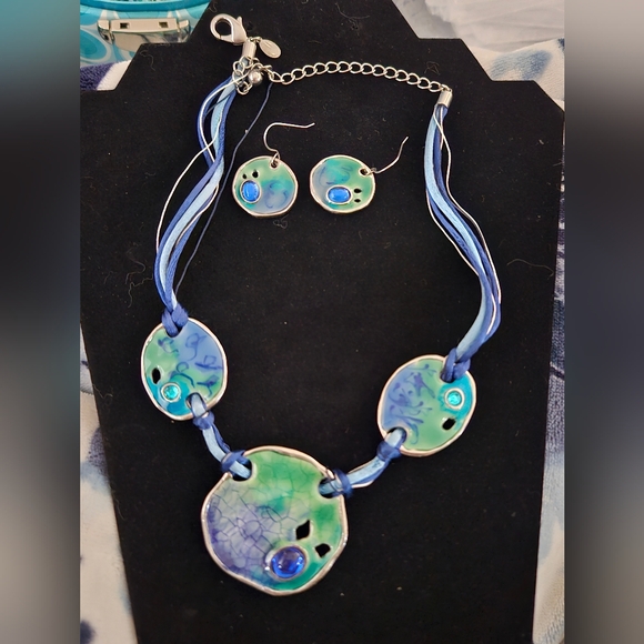 Chico's Jewelry - Chico's Blue and Green Enamel Disc Necklace & Earring Set